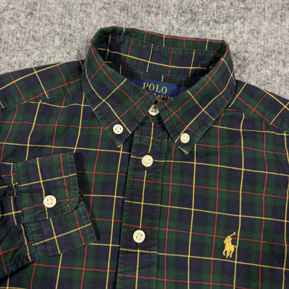 Polo Ralph Lauren Plaid Button Down Shirt Boys 5 Green Cotton EUC